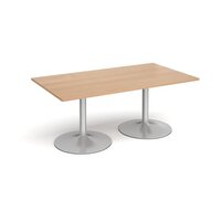 Trumpet base rectangular boardroom table 1800mm x 1000mm - silver base and beech