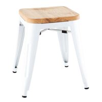 Bolero Bistro Low Stools in White - Steel with Wooden Seat Pad - Pack of 4