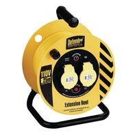 Defender 110V Light industrial cable reel, 25 metres long with 2 outlets
