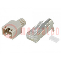 Plug; RJ45; PIN: 8; shielded,with strain relief; gold flash; grey