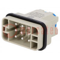 Connector: HDC; contact insert; male; Han Q; PIN: 9; 8+PE; 16A; 500V