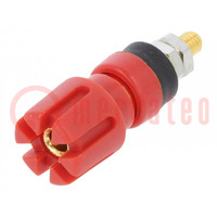 Tomacorriente; banana 4mm; 30A; 60VDC; 48mm; rojo; dorado; -20÷80°C