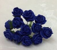 Artificial Colourfast Cottage Rose Bud Bunch, 12 Flowers - 12cm, Royal Blue