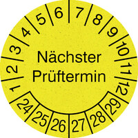 Prüfplakette aus Graspapier, Nächster Prüftermin, gelb/schwarz, 1000 Stk/Rolle, 3,0 cm Version: 24-29 - Prüfjahre: 2024-2029