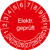 Prüfplakette, Elektr. Geprüft, in Jahresfarbe, 500 Stück / Rolle, 3,0 cm Version: 24-29 - Prüfplakette 2024-2029