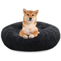 BLUZELLE Dog Bed for Medium Size Dogs, 32" Donut Dog Bed Washable, Round Dog Pillow Fluffy Plush, Calming Pet Bed Removable Mattress Soft Pad Comfort No-Skid Bottom Black