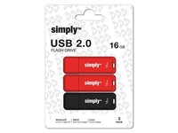 Simply USB-Stick 2.0, met dop, 16 GB , Rood, Zwart (pak 3 stuks)