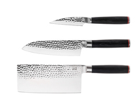 Le Set Asiatique : 3 couteaux (couteau d'office + santoku + hachoir)