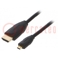 Kabel; HDMI 2.0; HDMI wtyk,micro HDMI wtyk; PVC; 1,5m; czarny