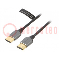 Kábel; HDCP 2.2,HDMI 2.0; HDMI dugó,kétoldalas; PVC; 2m; szürke