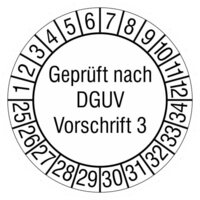 Prüfplakette, Geprüft nach DGUV Vorschrift 3, Größe (Durchm.): 3 cm,15 Stk/Bogen Version: 25-34 - Geprüft nach DGUV Vorschrift 3, 25-34