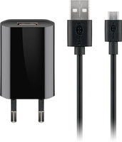 Goobay Micro-USB-Ladeset (5 W), Netzteil mit Micro-USB-Kabel, 1 m, schwarz, Eurostecker (Typ C, CEE 7/16), ABS
