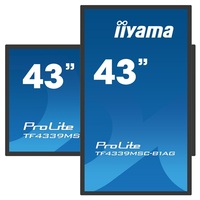 iiyama 24/7 interaktív kijelző, 43", 1920x1080, 16:9, 400cd, 8ms, 4000:1, VGA/HDMI/DP/Ethernet, Open frame, TF4339MSC