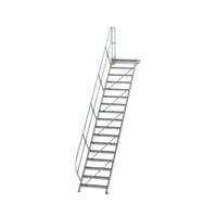 Treppe mit Plattform 45° Stufenbreite 800 mm, 17 Stufen, Aluminium geriffelt