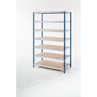 Wide span boltless shelf unit with chipboard shelves