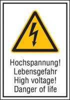 Elektro-Kombischild - Warnung vor elektrischer Spannung, Gelb/Schwarz, Folie