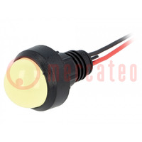 Indicator: LED; prominent; yellow; 220VDC; Ø13mm; IP40; leads 300mm