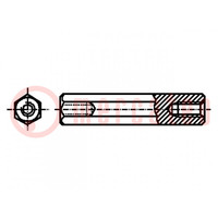 Screwed spacer sleeve; 67mm; Int.thread: M4; hexagonal; brass