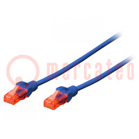 Patch cord; U/UTP; 5e; filo cordato; CCA; PVC; blu; 25m; 26AWG