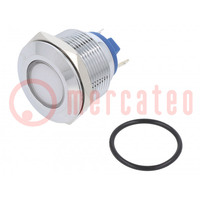 Indicator: LED; flat; white; 12VDC; 12VAC; Ø22mm; brass