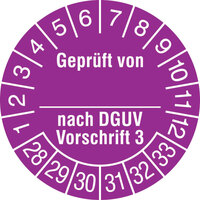 Prüfplakette, Geprüft von_ nach DGUV Vorschrift 3,500 Stück/Rolle, 3,0 cm, 20-25 Version: 28-33 - Prüfplakette 2028-2033