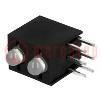 LED; dans un boîtier; rouge/vert; 3mm; Nb.de diodes: 2; 20mA; 60°