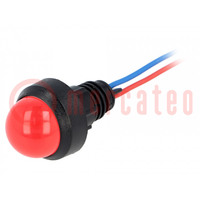 Controlelampje: LED; bol; rood; 12VDC; 12VAC; Ø13mm; IP40; plastic