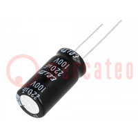 Capacitor: electrolytic; THT; 220uF; 100VDC; Ø12.5x25mm; Pitch: 5mm