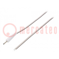 Cable; 2x0.5mm2; wires,DC 2,35/0,7 plug; straight; white; 1.5m