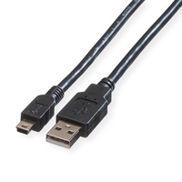 ROLINE Câble USB 2.0, type A - mini 5- broches, noir, 0,8 m