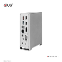 CLUB3D Docking station(Metal casing)1x USB Gen2 Type-C Female (data) 2x USB Gen2 Type-A Female 1x USB Gen1 Type-A Female 1x USB Type-A (RED) Smart Charging port 5V/2.4A Max. • 2...