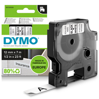 DYMO Eredeti D1 szalagkazetta, 12mm x 7m tekercs, Fehér alapon fekete felirat, Öntapadós címkék LabelManager feliratozógépekhez