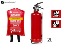 SET: Fettbrand Feuerlöscher, Brandklassen A, F, Manometer, 2 Liter + Löschdecke