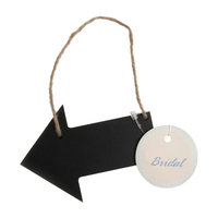 Table Decoration: Sign: Wooden Arrow with Jute String: 11 x 8cm: Pack of 1: Black