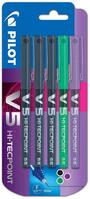 Pilot V5 Hi-Tecpoint Liquid Ink Rollerball Pen 0.5mm Tip 0.3mm Line 3 x Black/1 x Green/1 x Purple (Pack 5)