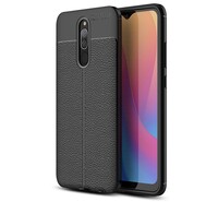 Szilikon telefonvédő (közepesen ütésálló, bőr hatású, varrás minta) FEKETE [Xiaomi Redmi 8A]