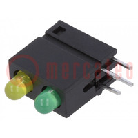 LED; in housing; 3mm; No.of diodes: 2; yellow/green; 20mA; 40°