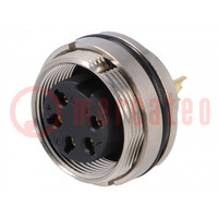 Connector: M16; contact; vrouwelijk; solderen; PIN: 5; 6A; 250V; IP67