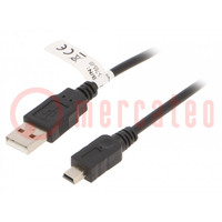 Kábel; USB 2.0; USB A dugó,USB B mini dugó; 1m; fekete