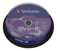 1x10 Verbatim DVD+R 4,7GB 16x Speed, Mat zilver Cakebox