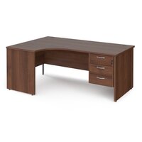 Maestro 25 left hand ergonomic desk 1800mm wide with 3 drawer pedestal - walnut