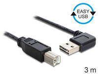Anschlusskabel USB 2.0 EASY Stecker A an Stecker B, gewinkelt, schwarz, 3m, Delock® [83376]