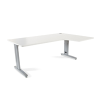 MESA DE OFICINA AJUSTABLE EN ALTURA SERIE METAL CON FORMA L DERECHA 180X120 ALUMINIO / BLANCO