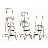 Stainless steel warehouse steps with spring-loaded castors - Mobile steps - Choice of three heights with handrails