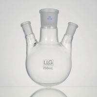 LLG-Dreihals-Rundkolben mit Normschliff Borosilikatglas 3.3 schräge Seitenhälse | Nennvolumen: 250 ml