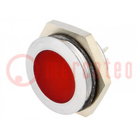 Indicator: LED; flat; red; 24÷28VDC; Ø22mm; IP67; metal; ØLED: 20mm