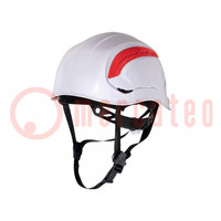 Beschermende helm; regelbaar,geventileerd,met 3-punts kinriem