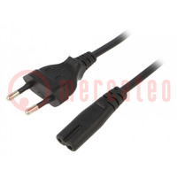 Cable; 2x0.75mm2; CEE 7/7 (E/F) plug,IEC C7 female; PVC; 1.8m