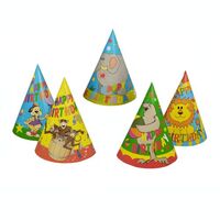 5 Hütchen "Happy Birthday". Material: Pappe. Farbe: farbig