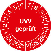 Prüfplakette, UVV Geprüft, in Jahresfarbe, 500 Stück / Rolle, 3,0 cm Version: 24-29 - Prüfplakette 2024-2029